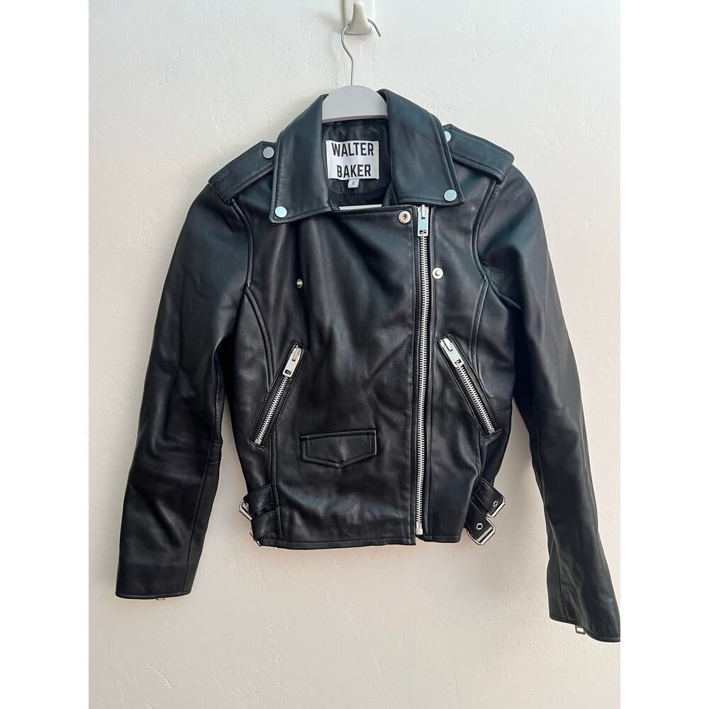 Walter Baker Liz Black w/ Silver Accents Leather Crop Moto Jacket Size: Small - Picture 2 of 6